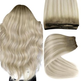 Sunny Weft Hair Extensions Ombre Blonde Human Hair Sew in Extensions Weft Ash Blonde Ombre Platinum Blonde Highlights Sew in Hair Extensions Real Human Hair Long Straight 100g 22inch