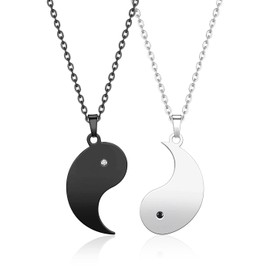 Zysta Yin Yang Bff Couples Pendant Necklace for Women Mens Crystal Black White Matching Puzzle Diagrams Tai Chi Best Friend friendship Necklaces for Valentines Birthday Christmas Gift