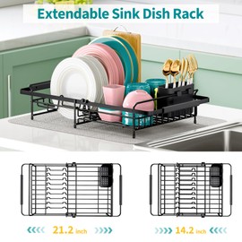 Urackify Expandable in Sink Dish Drying Rack - Adjustable Dish Rack Over Sink, Rustproof Dish Drainer for Kitchen Counter, Dish Strainer with Utensil Holder, Fit Kitchen for 13"-18"