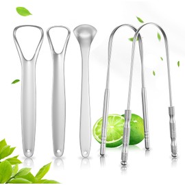 Jasinber Set de 5 Limpiador de Lengua, Kit Limpieza Bucal Raspador De Lengua Oral Estuche - limpiador de raspado de lengua de acero (5 Pcs)