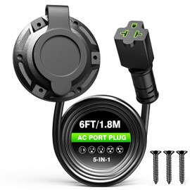 Nuevo enchufe de puerto CA de 20A 125V, enchufe de entrada de alimentación de tierra para RV de 12AWG de servicio pesado con adaptador de hoja en T 5 en 1 y cable de 1.83 m, enchufe de entrada de