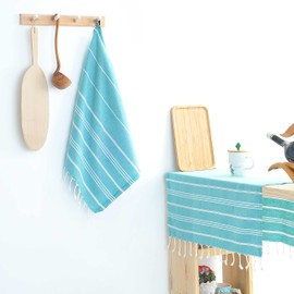 Cacala - Toallas turcas de mano con lazo para colgar (23 x 36) juego de 4 – 100% algodón de secado rápido, prelavadas para un tacto suave, toallas decorativas para gimnasio, yoga, baño y cocina, color