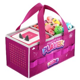 Carrying Case for Tonies Starter Set & Storage Bag for Tonies Figurine, Outdoor Hand Bag for Tonies Audio Player and Dolls Musical Toy Folding Bag for Kids Toniebox Accessories (Purple Pattern)