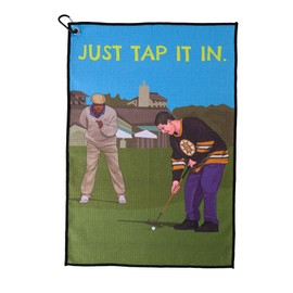 ZEETY Funny Golf Towel – 16" x 24" Premium Microfiber with Clip Holder for Golf Bags – Golf Accessories & Gifts for Men and Women (JUST TAP IT in)