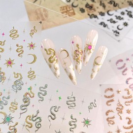 Dedyel Snake Nail Stickers 5D Embossed Animal Self-Adhesive Nail Decals for Women Girls Kids Nail Art Decoration
