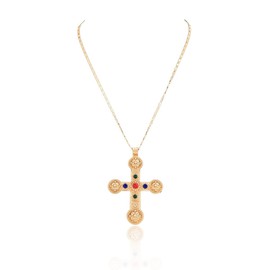 Shiny Cross Pendant Necklace for Women Fashion Molecule Chain necklace Statement Y2K Ins Party Jewelry (Gold Big Cross Necklace)