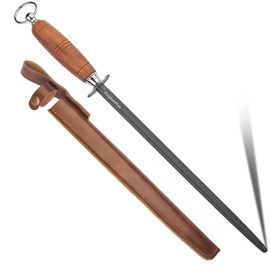 ELephas PLus honing steel knife sharpener ，Wooden Handle knife sharpener rod,12 Inch Knife Sharpening Steel Honing Rod（mahogany）