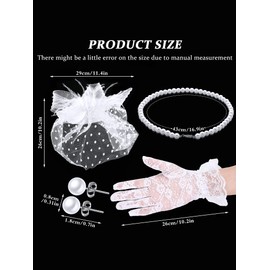 Honoson 4 Pcs Fascinators Hats Set for Women Tea Party Accessory Headpiece Veil Lace Glove Pearl Set, Wedding Halloween Xmas(White)