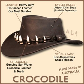 Oztrala】Leather Hat Crocodile Band Mens Australian Outback Dundee Jacaru Cowboy HLC1 (M, Brown)