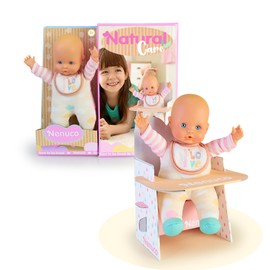 Nenuco Doll with Natural Colours Designs Includes Easy Fit Cardboard Highchair, 25cm Baby Doll and Soft Body (NFN80000)
