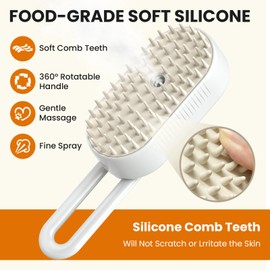 JUKORUIK 4 in 1 Cat Steam Brush for Shedding, Rechargeable Steam Brush with Foldable Handle, for Cats and Dogs Massaging and Cleaning, Multifunctional Hair Removal Comb (White)