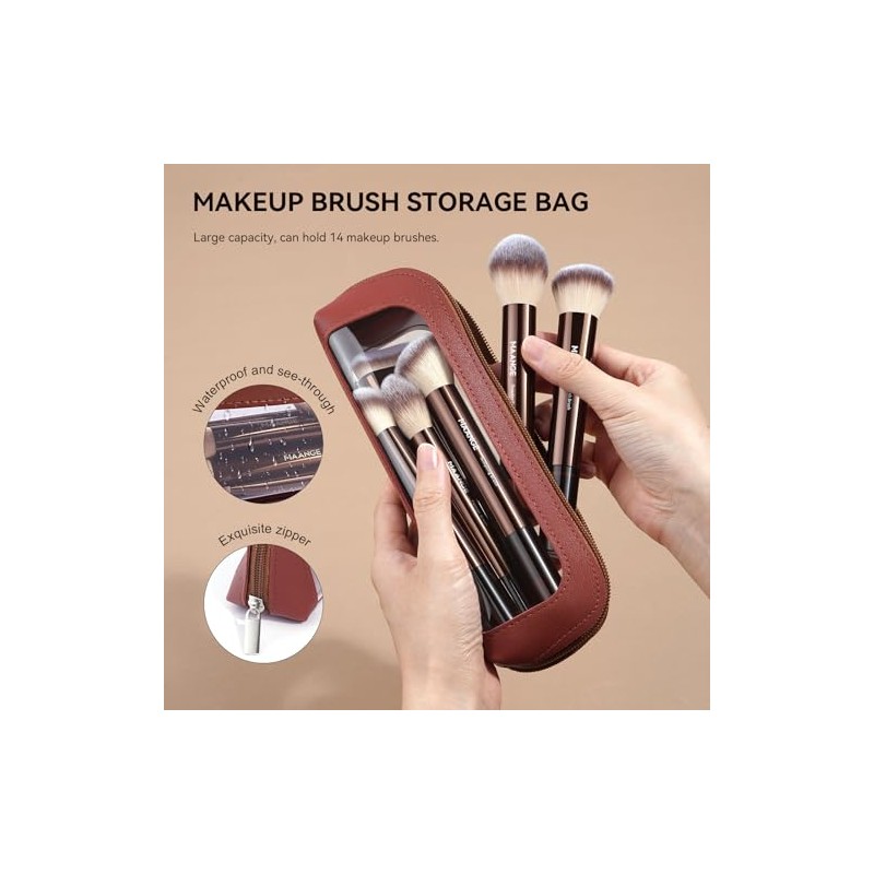 Maange Set Brochas Maquillaje Aluminio 14pcs Sintético Estuche Kit Multifuncional