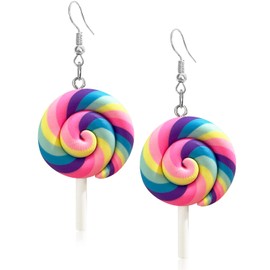 Sweet Cute Funny Simulation Lollipop Resin Dangle Drop Earrings Creative Colorful Twisted Candy Food Dangle Drop Earrings for Women Teens Jewelry Gifts (Color-2)