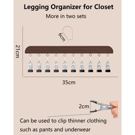 Yx space Pant Hangers, 2 Pack Wooden Pant Hangers with Clips with Rubber Coating,Cintres Pour Pantalons with 10 Clips, Hangers Space Saving Great for Pants,Ties,Hats,Jeans,Shorts (Walnut)