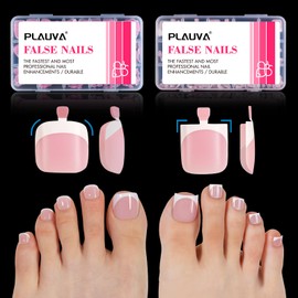 Plauva Plauva 300pcs French Tip Press on Toenails, Pink White Toe Nail Tips Short, Soft Gel Toe Press On Nails, Soak Off Fake Toe Nails for Women Toe Nail Art DIY 15 Sizes