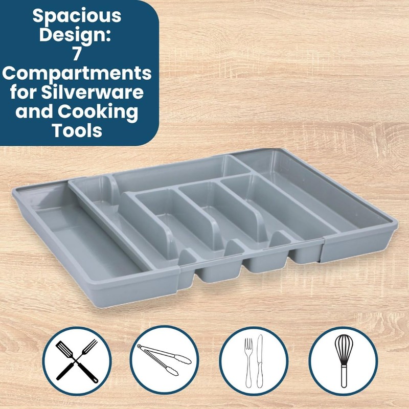 Envenzo Cutlery Drawer Organiser Plastic 36.5X44.5X4.3CM Kitchen Drawer Large Extendable