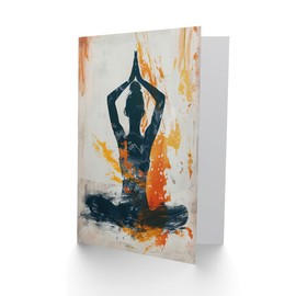 Artery8 Abstract Painting Woman in Yoga Pose Orange Greeting Birthday Card Him Her All Blank