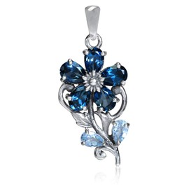 Silvershake Birthstone Gemstones 925 Sterling Silver Flower and Leaf Pendant Jewelry for Women
