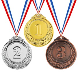 3 Pieces Number Medals, Gold Silver Bronze Award Medals with Ribbon Winner Awards 1st 2nd 3rd Metal Medals for Children, Olympic Style Winner Medals for Sports Day Prizes Party Favours Office Games