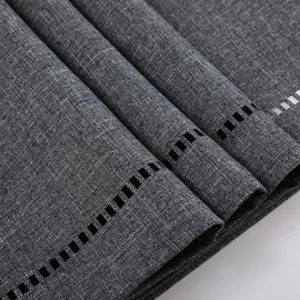 BIPASION Handmade Hemstitch Table Runner Farmhouse Style Table Runner Dresser Scarf for Everyday Dining Wedding Party Holiday Home Decor (12 x 71 Inches, Dark Grey)