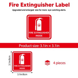 4PCS Fire Extinguisher Inside Stickers Sign, Self-Adhesive Weatherproof and Fade-Resistant Vinyl Fire Extinguisher Decals, Fire Extinguisher Sign for Home,Trucks, Cars, Trailers, Vehicles and Fire Extinguisher Boxes（3.1" x 3.1"）