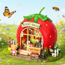 Roroom DIY Miniature House Kit, Strawberry Sweet Shop Dollhouse Kit