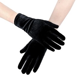 Women Short Velvet Finger Gloves Wrist Length Flapper Gloves 1920s Opera Costume (Black)