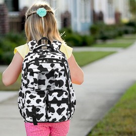 Xunteny Backpack for Girls, Kids School Bags for Middle School Students Book Bag for Elementary Primary School (Cow Print Black)