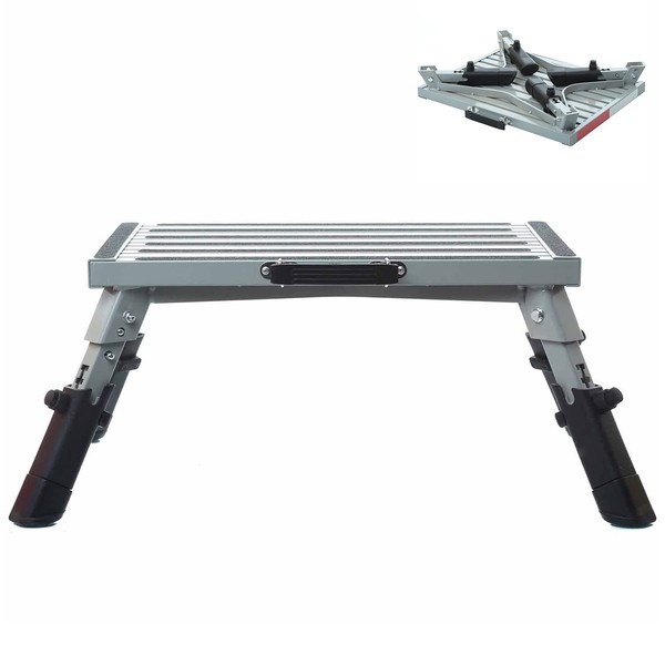 Homeon Wheels RV Steps Adjustable Height Aluminum Folding Platform Step