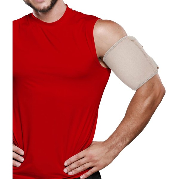 Bicep Tendonitis Brace Upper Arm Compression Sleeve – Both Triceps & Biceps Muscle Support Upper Arm Brace For Tendonitis Pain Relief Or Bicep Strains Tears or Stiffness Beige (Large)