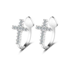 CZ Criss Cross Clip on Cuff Wrap Hoop Earrings for Women 925 Sterling Silver Non-Pierced Ears Pave Crystal Diamond Small Cartilage Crawler Sweep Earring Delicate Flat Jewelry Gift