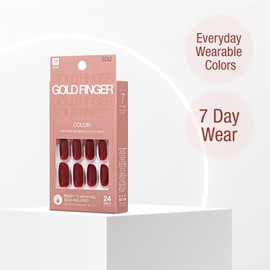 GoldFinger 24 Pcs Press On Nails, Medium Oval Fake Nails, Classic Red Gel Stick On Extensions, Reusable DIY Full Cover False Nail Kit with Glue, Manicure Stick & File, 7 Day Long Lasting Wear
