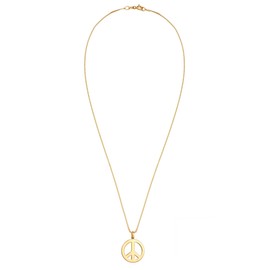 Kuzzoi Exclusive Men's Necklace Polished with Peace Pendant (18 mm) in Hippie Look, Solid Chain for Man or Friend, Venetian Chain Made of 925 Sterling Silver, Length 60 cm, Gold