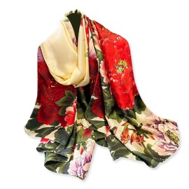 LumiSyne Silk Scarf Women's Colourful Flowers Printed Artistic Oil Painting Pattern Satin Long Scarf Sun Cream Stole Lightweight Warm Neckerchiefs Shoulder Scarf All Year Round