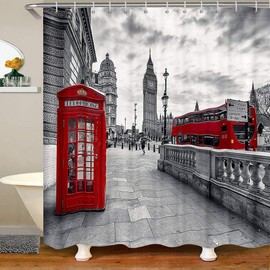 Feelyou Famous Telephone Booth Bathroom Shower Curtain London Waterproof Multi 72x72 Inches