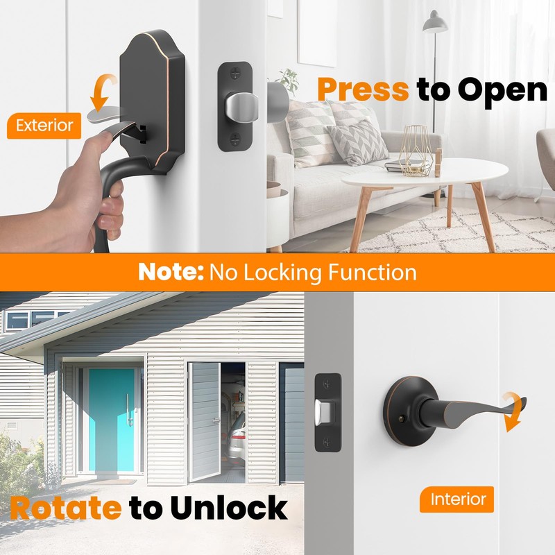HOSOM Front Door Handle Set No Lock Exterior Door Handle