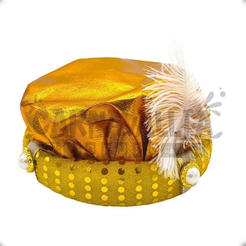 Sombrero Aladdin Turbante Dorado Perlas Cosplay Disfraz Acce Dorado