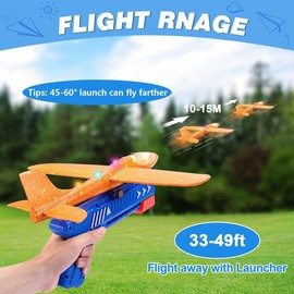 Fuwidvia 3 Pack Airplane Launcher Toy, 12.6" Foam Glider Led Plane, 2 Flight Mode Catapult Plane for Kids Outdoor Sport Flying Toys Gifts for 4 5 6 7 8 9 10 12 Year Old Boys Girls Dinosaur Rocket Manual Launch Dinosaur Foam Large LED Hover Soccer outdoor