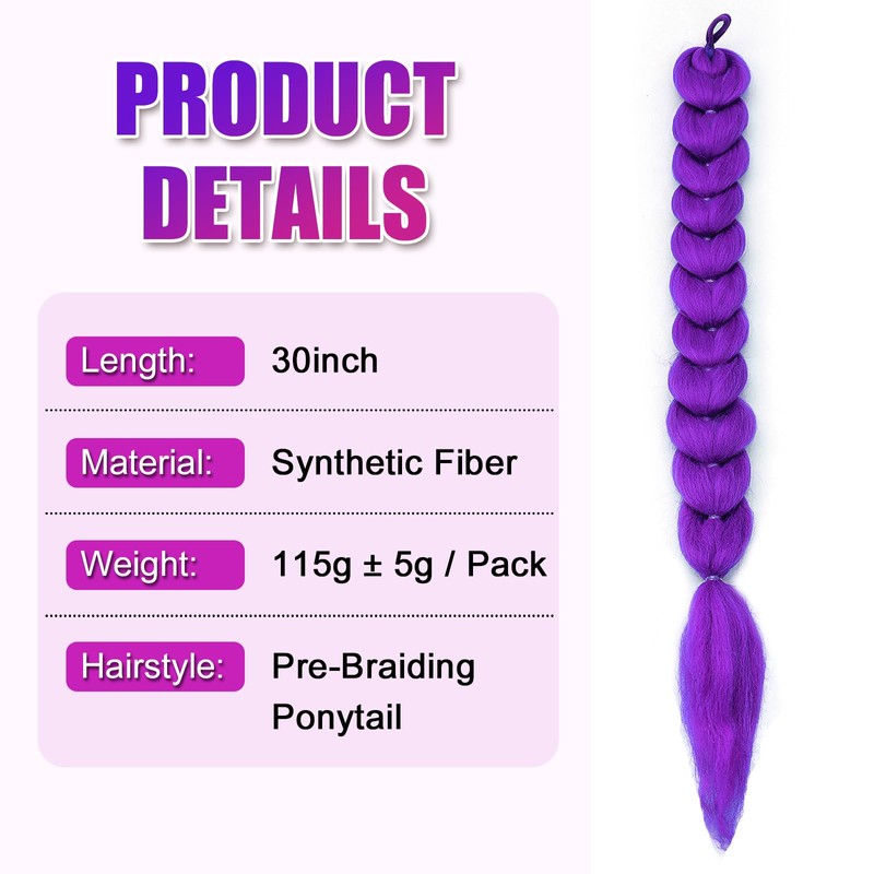 Purple Braiding Hair Ponytail Extensions with Elastic Tie 30Inch Braids