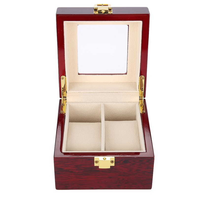 2 Grids Wooden Watch Holder Wristwatch Display Case Jewelry Gift