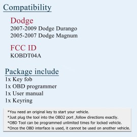 Unbranded Remote Control Key Fob OBD Programmer For 2005 2006 2007 Dodge Magnum KOBDT04A