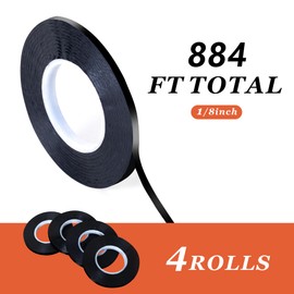 TSSART 4 Pack 1/8 inch Pinstripe Tape - Whiteboard Tape Dry Erase Board Line Graphic Chart Adhesive Art Tape - Black 884FT Long Total