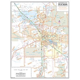 Metropolitan Tucson Arterial and Collector Streets ZIP Codes Full-Size Wall Map Dry Erase Laminated
