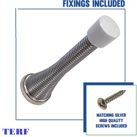 TERF® Polished Chrome Door Stopper Wall Mounted 75mm Door Stop Spring Wall Mounted Door Stopper Including Fixing Screw - Pack of 5