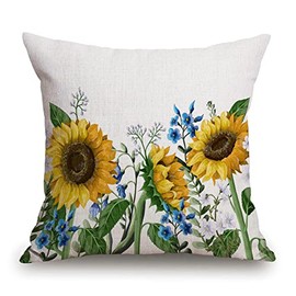 TSSOHU Farmhouse Floral Pillow Cover 18x18, Sunflower Pillow Cover,Yellow Sunflower with Green Leaves Yellow Decorative Summer Throw Pillow Covers,Outdoor Home Decor