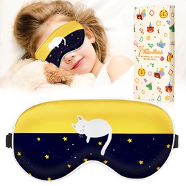 Miss Adola Sleep Mask for Kids - Cute Kawaii Cartoon Silk Sleeping Mask with Adjustable Strap Soft Smooth Light Eye Mask for Sleeping Silk Kids Eye Cover for Boys Girls Teens, Sleep Cat
