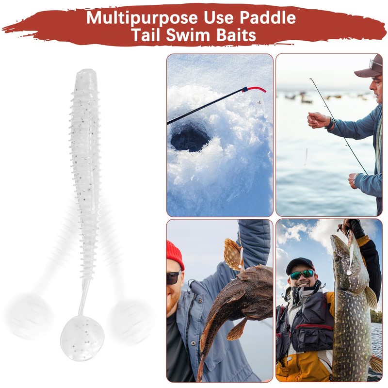 TIXIPEM 30-Pack T-Tail Soft Fishing Lures 2.17 in White