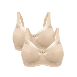 Bestform Women's 5006715 Satin Trim Wireless Cotton Bra with Unlined Cups, Nude | Nude, 40D