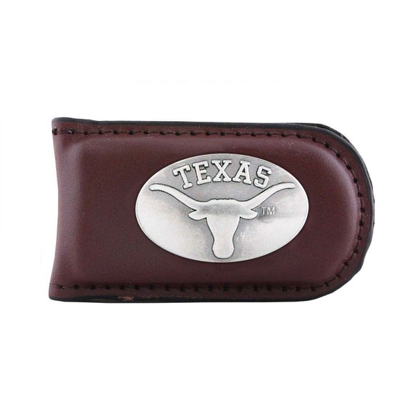 NCAA Texas Longhorns Brown Leather Magnet Concho Money Clip, One Size