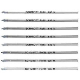 8 x Schmidt 635M Mini Ball Pen Refill - Blue - (Compatible with Lamy M21 and Cross 8518-4)